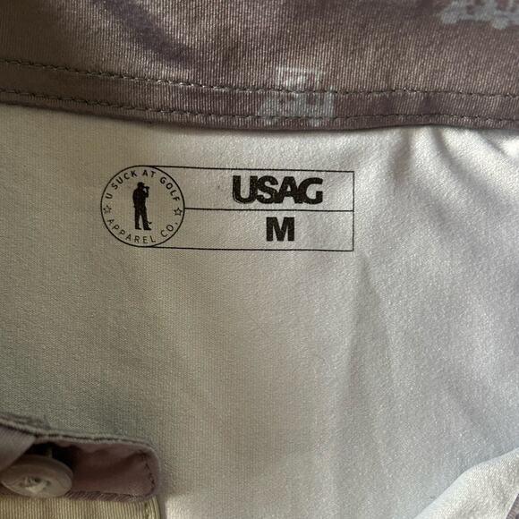 U Suck At Golf USAG Men’s Medium All Over Graphic Print Polo Gray Athleisure - Picture 3 of 9